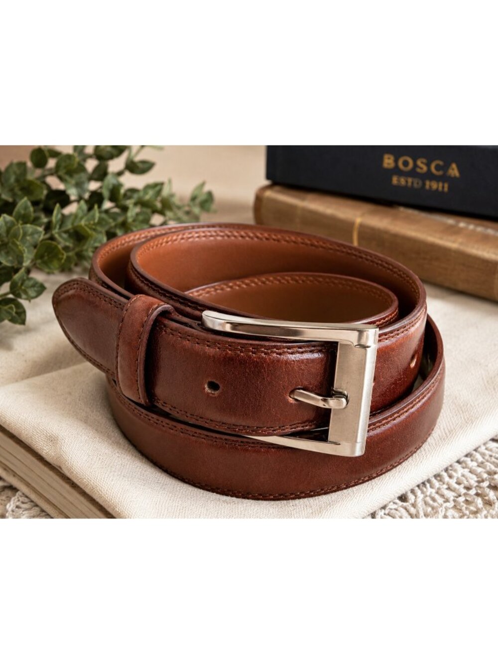 Bosca Men’s Brown Leather Silver Buckle Business Casual Belt Size 40